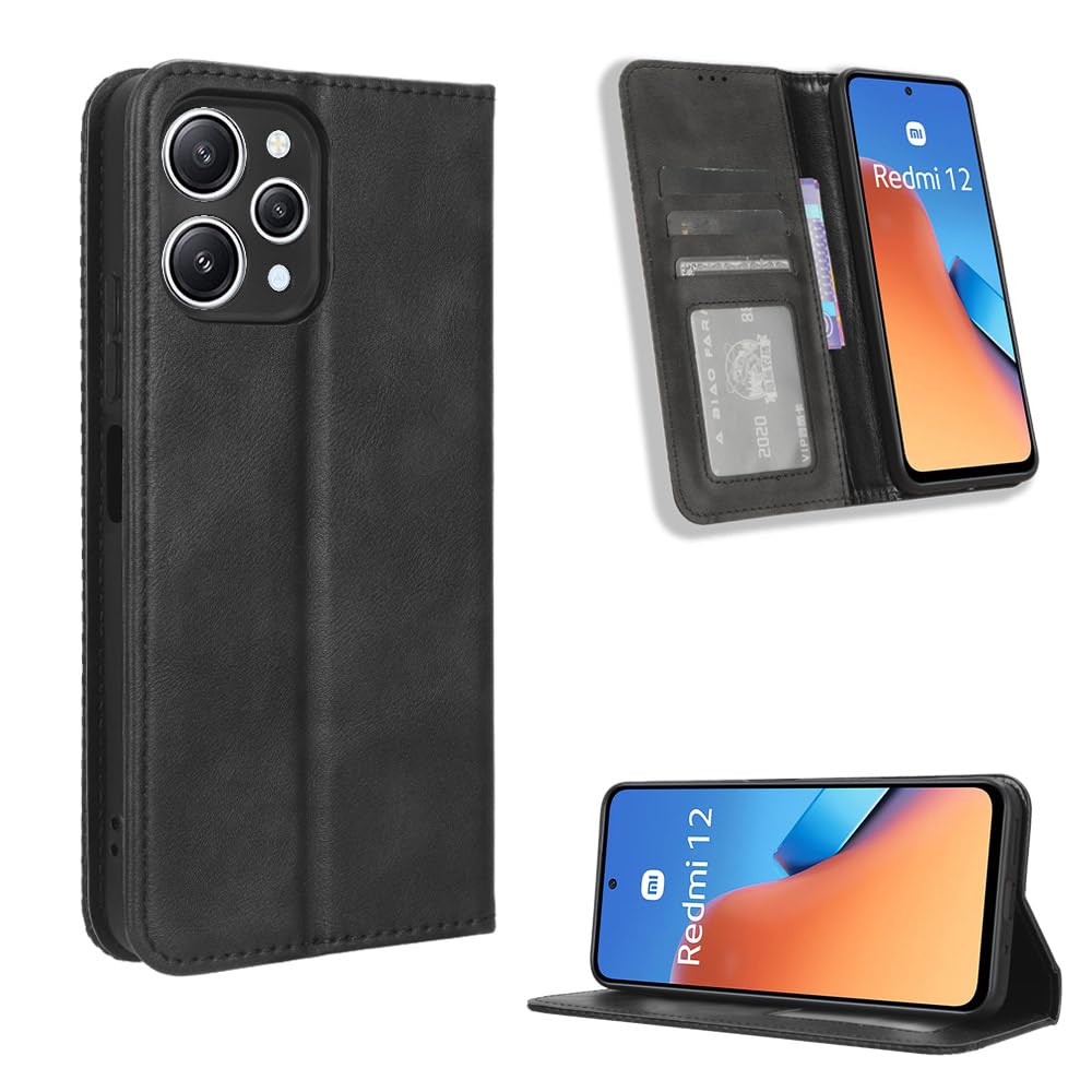 BellaCase Xiaomi Poco M6 Pro 5G Case [Wallet Case] [Kickstand] [Card Slots] [Magnetic Flip Cover] Compatible with Xiaomi Poco M6 Pro 5G Smartphone(Black)