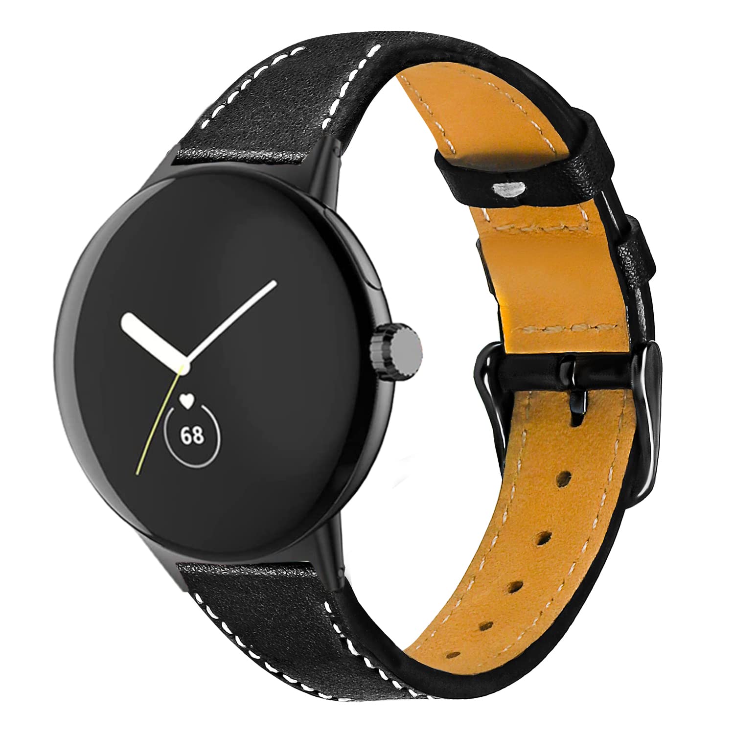 Mtozon Leather Bands Compatible with Google Pixel Watch 4/3 41mm Watch 2 Watch1, Replacement Genuine Leather Straps for Women Men, Black