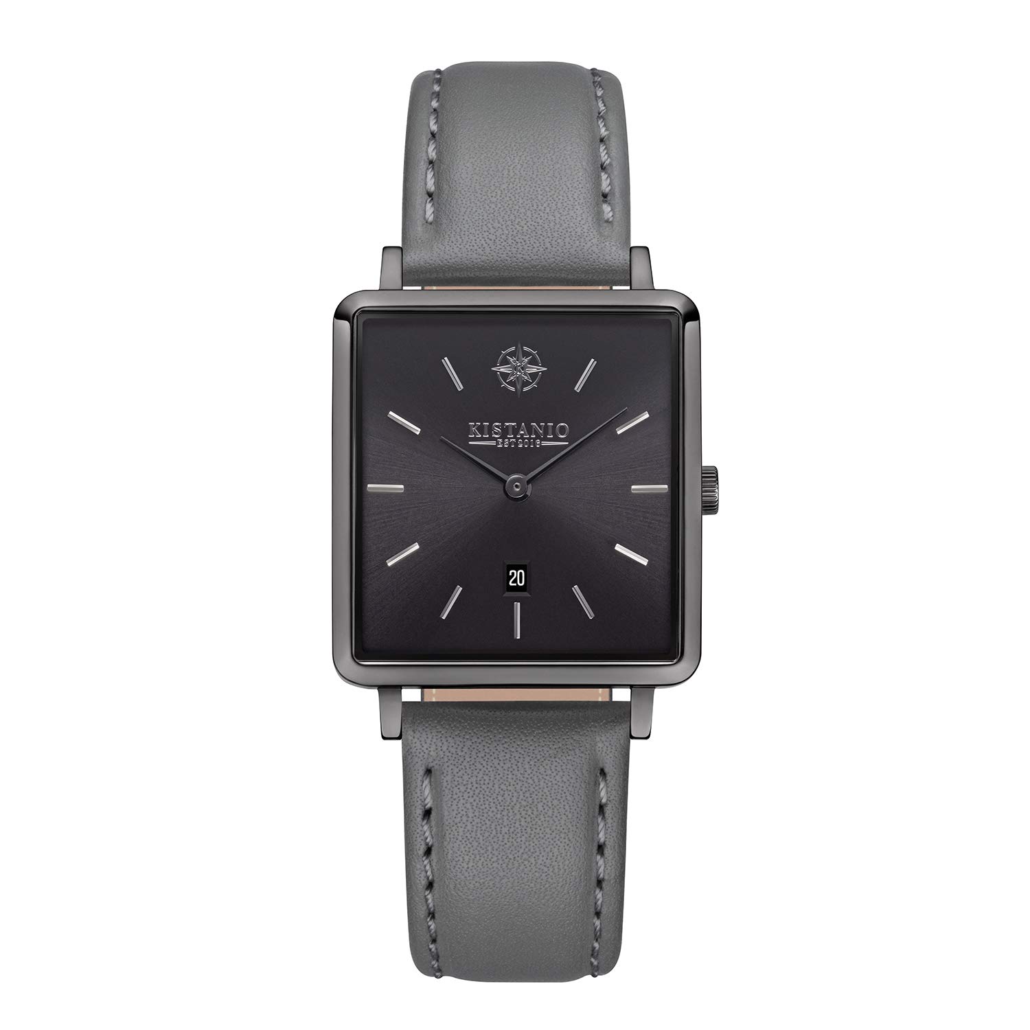 Kistanio Carré GM-GMS-L-GR Women's Watch with Leather Strap Date Stainless Steel Gunmetal Sapphire Glass
