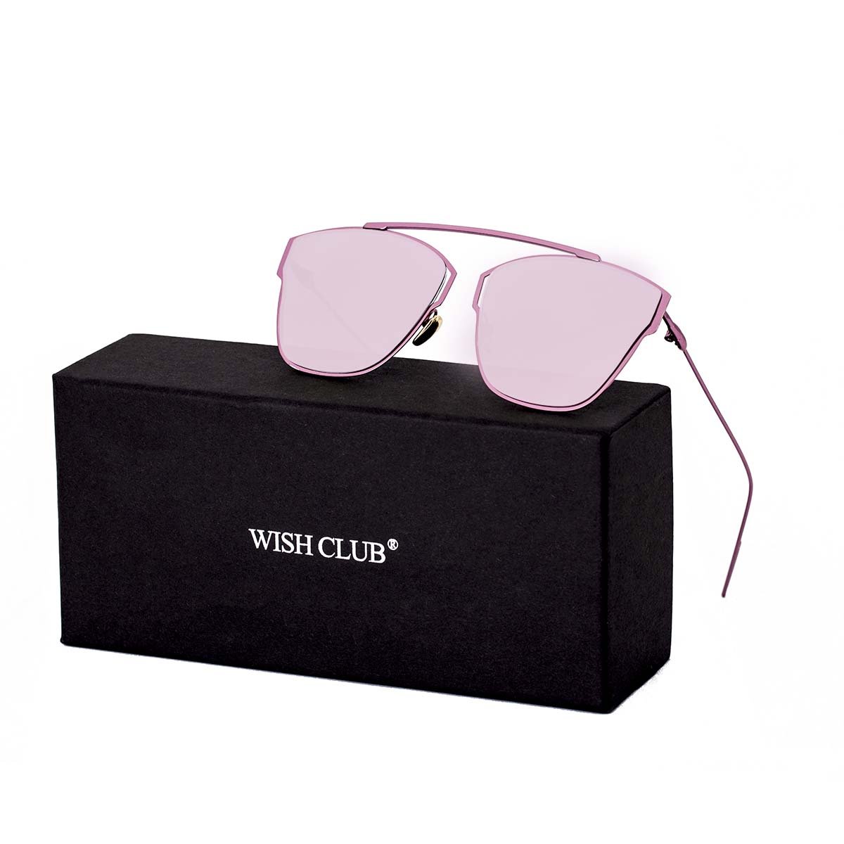 WISH CLUB Women Classic Cat Eye Sunglasses Fashion Round Reflective Mirrored Stylish Light UV 400 Glasses (Pink)