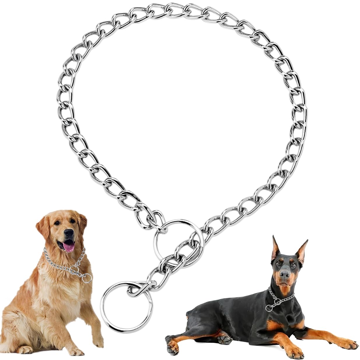 Photo 1 of Silver Chain Dog Collar, Metal Slip Cuba Link Dog Collars Heavy Duty Dog Necklace, for Training Puppy Martingale Chains for Small Medium Large Big Dogs, S