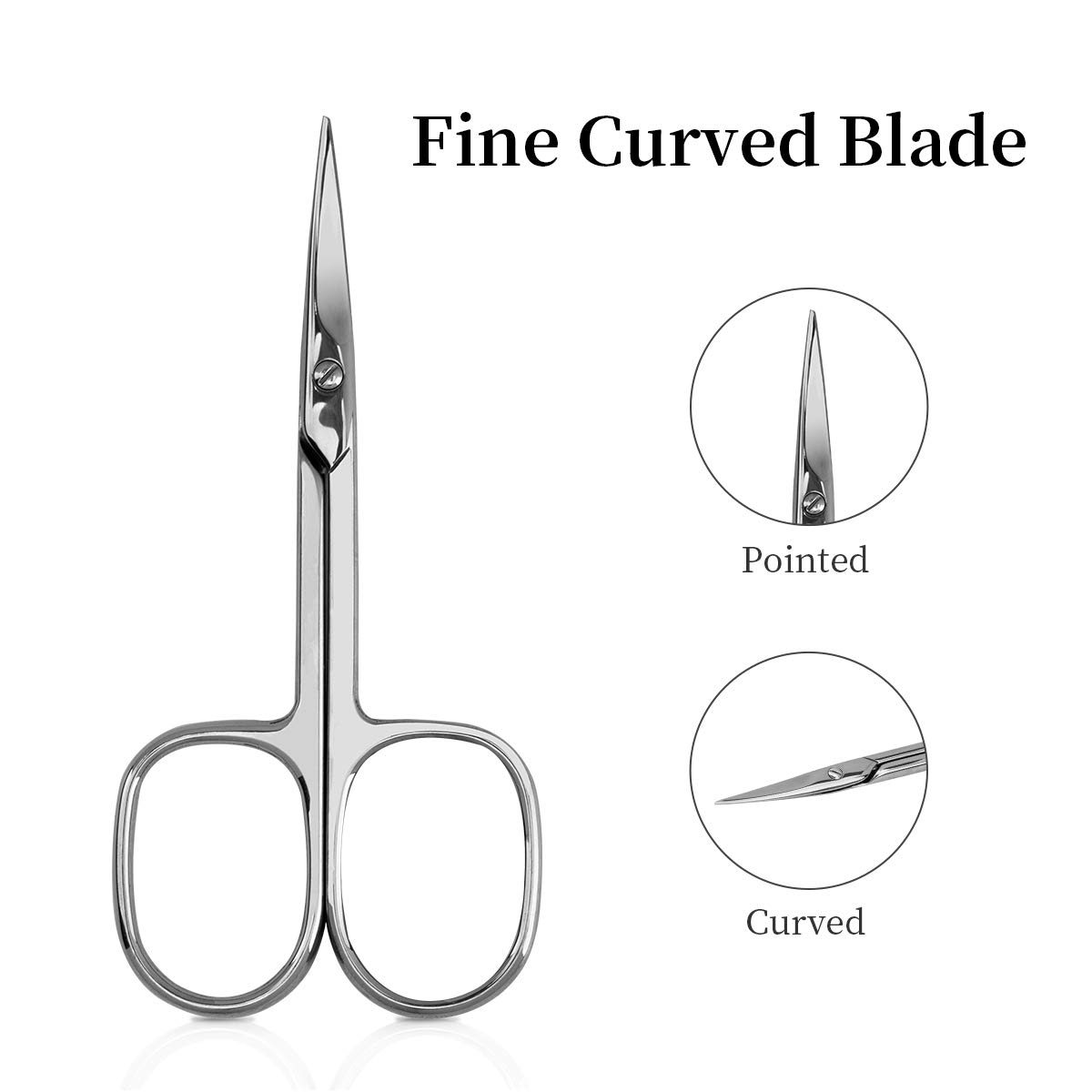 KOZEAR Manicure Scissor Curved Blade Premium Stainless Steel for Nail Eyelash, Eyebrow, Dry Skin: Beauty