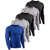 Mexholin 5/6 Pack Men's Compression Shirts Long Sleeve Athletic Workout Shirt Sports Base Layer Undershirt Quick Dry
