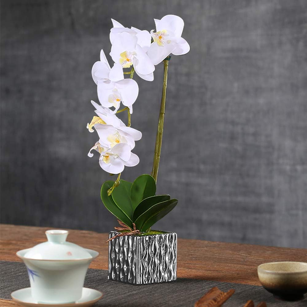 licemall Orchid in Vase Silk Flower Arrangement Decoration Garden Artificial Silk Flowers (White 2) - Image 3
