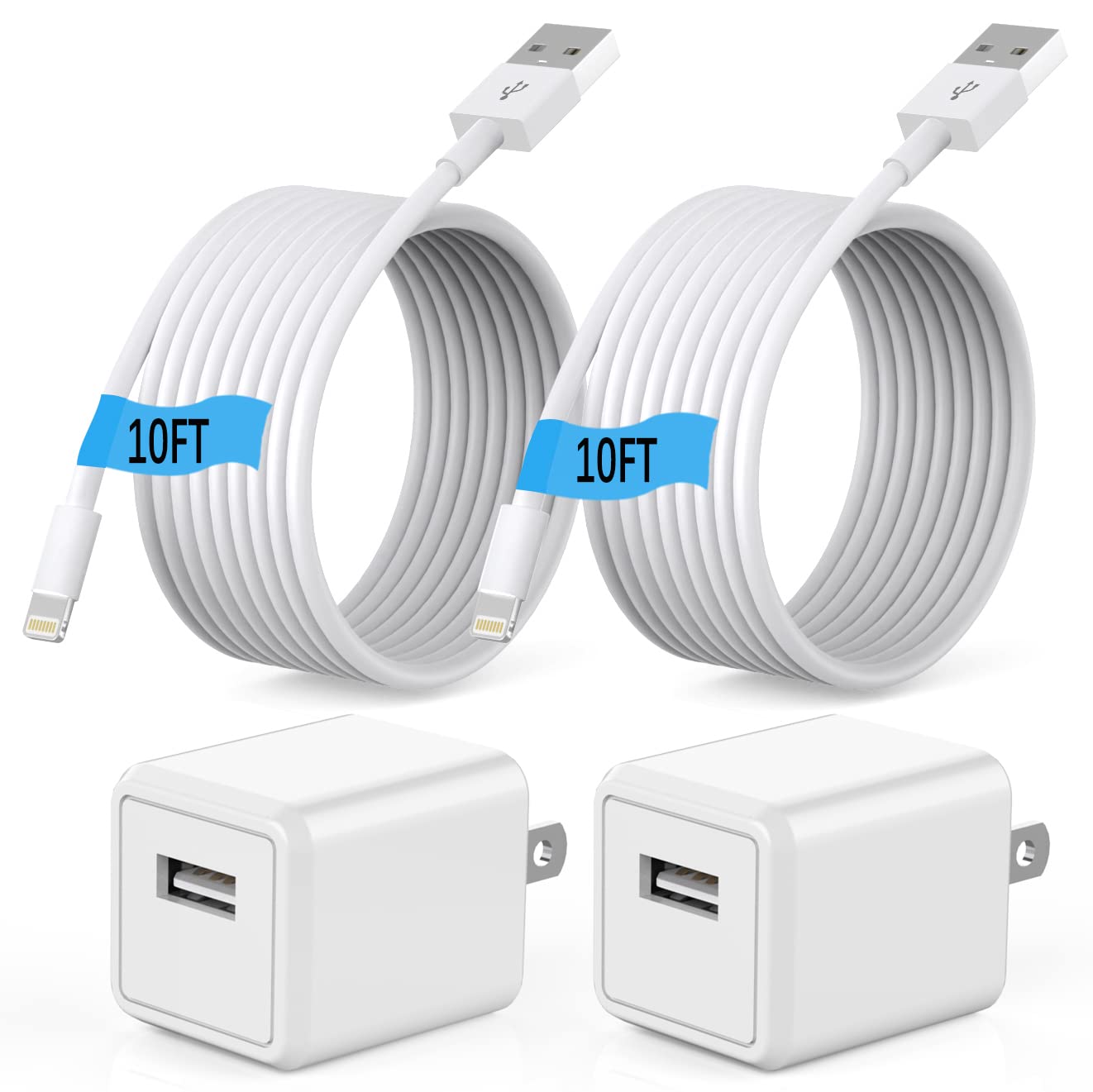 Photo 1 of (Apple MFi Certified) iPhone charger 10ft,2Pack 10Foot Long Fast Charging Lightning Cord Cable 2Pack USB Wall Charger Travel Plug Adapter Box for iPhone 14/13/12 Mini/11 Pro Max/10/XS/XR/X/8/7/SE,iPad