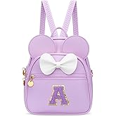 KKXIU Girls Initial Bowknot Cute Mini Backpack for Toddler, Travel Small Girl Backpacks, Personalized Birthday Gifts for Little Girls and Kids(A, Purple)
