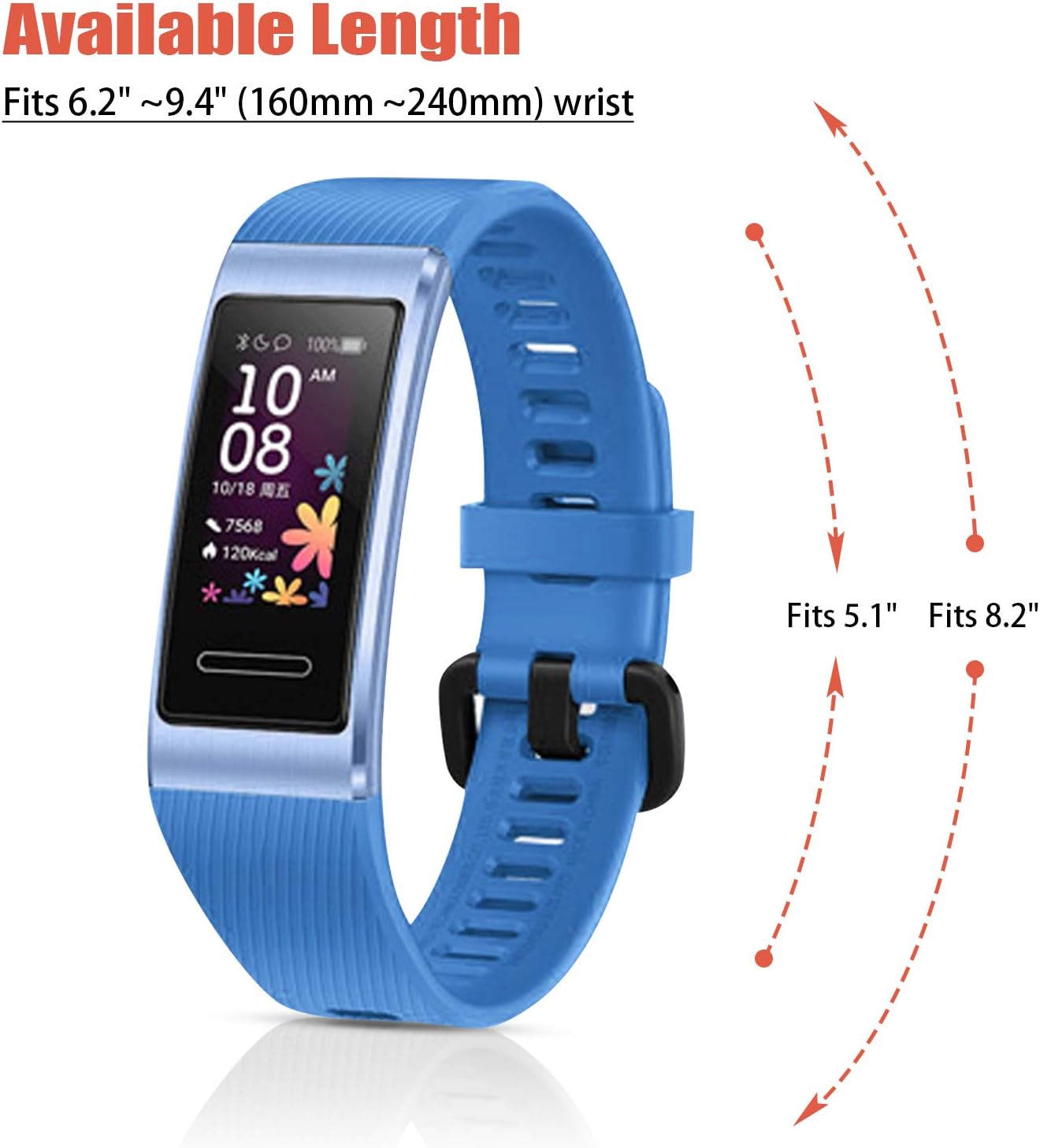 teyiwei Sky-blue Silicone Wrist Strap Compatible for Band 3 Pro Replacement Watch Band Bracelet Compatible with Band 4 Pro - Image 3