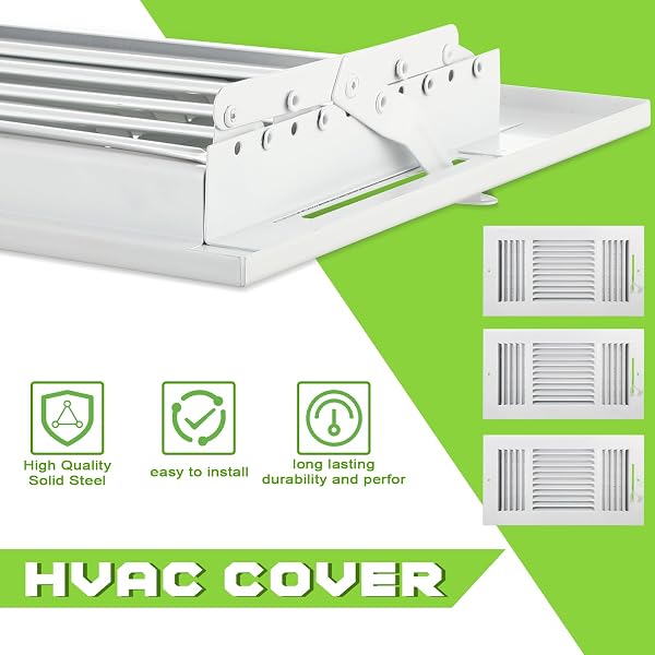 GISAFAI 8 PCS VENT COVERS 12 X 6 INCH HVAC SIDEWALL AIR CEILING REGISTER 3 WAY VENTS FOR WALL SOLID STEEL MANUAL ADJUSTER FOR HOME, BATHROOM, TOILET, OFFICE (WHITE)