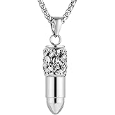 HZMAN Stainless Steel Bullet Head Cremation Memorial Urn for Ashes Human Ashes Necklace 22+2In Box Chain