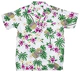 Ragstock Men's Floral Pineapple Palm Tree Print Hawaiian Aloha Shirt, White-X-Large