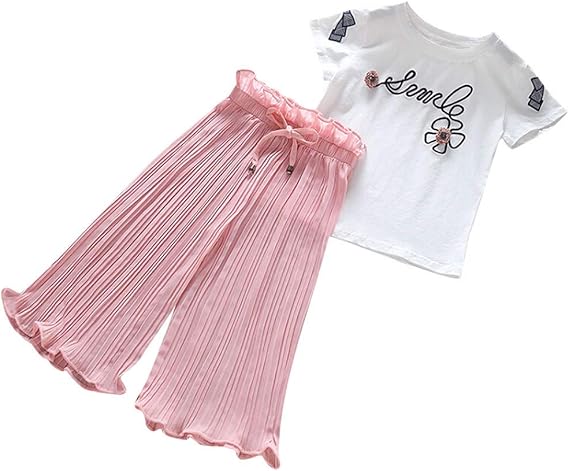 Amazon 子どもセット キッズ服 Cousannory 上下セット服 女の子 柔らかい 半袖 Tシャツ パンツ 可愛い 文字プリント トップス パンツ 春夏 安い 子供服 人気 七五三 通園 通学 ハロウィン クリスマス ガールズ 通販