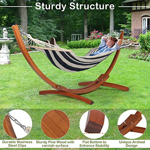 LAZZO 10 Ft Curved Wood Hammock Stand with Portable Hammock, Indoor & Outdoor Pine Hammock Arc