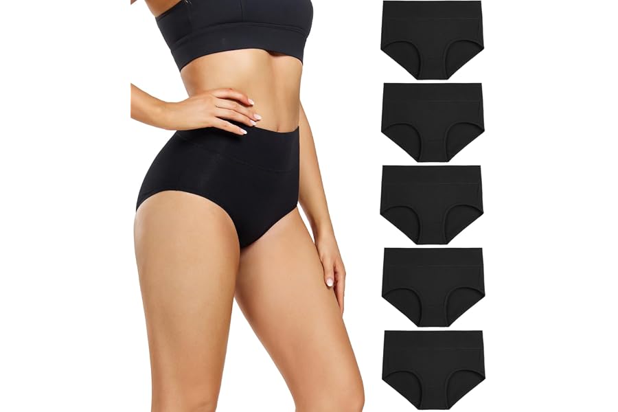 wirarpa Women's High Waisted Cotton Briefs Ladies Underwear Regular & Plus Size Panties 5 Pack