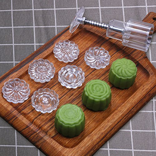 Moon Cake Mold Cookie Stamps with 6 Stamps, 50g Cookie Press Mid Autumn Festival DIY Decoration Hand Press Cutter Cake Mold