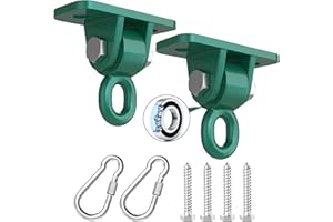 Magacyo Porch Swing Hanging Kit with Swirl Bearing, Heavy Duty Swing Hangers Outdoor Indoor Ceiling Patio Playground Tree Swingset Hardware Bracket Mounting 2 Set with Snap Hook Screw Washer(Green)