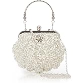 BABEYOND Women's Pearl Clutch Purse - Bucket Beaded Bridal Evening Bag with Inner Bag for Party Wedding