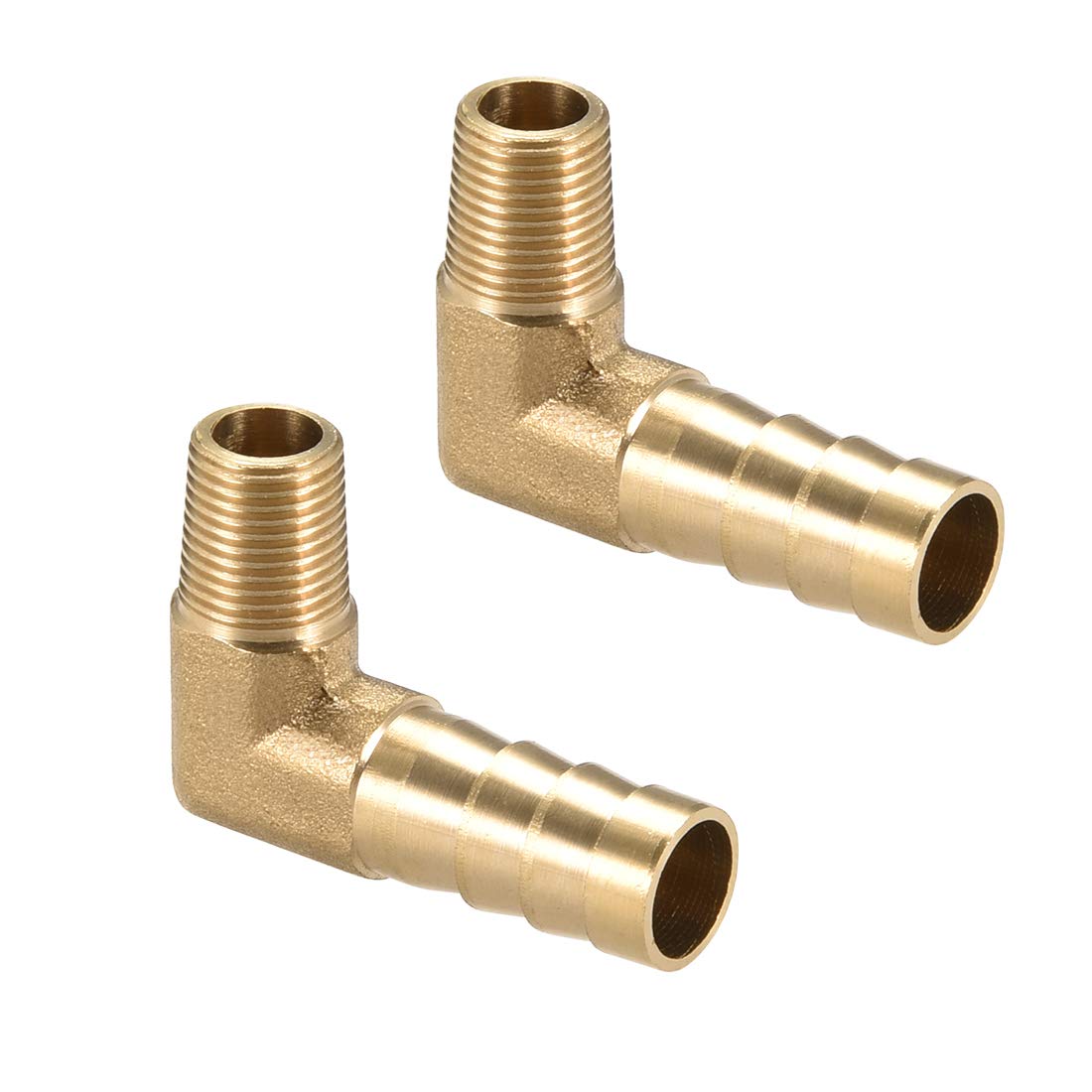 sourcing map Brass Barb Hose Fitting, 90 Degree Elbow 10mm Barbed to 1/8 PT Male Pipe Adapter Connector 2pcs