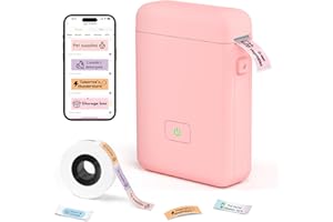 LFPERT Label Maker Machine with Tape - HP2-S Portable Bluetooth Label Printer for Storage, Office, Home, Mini Smart Phone Handheld Sticker Printer with Multiple Templates Font Icon (Pink)