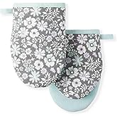 Martha Stewart Ditsy Floral Mini Oven Mitt 2-Pack Set, Grey, 5.5"X8"