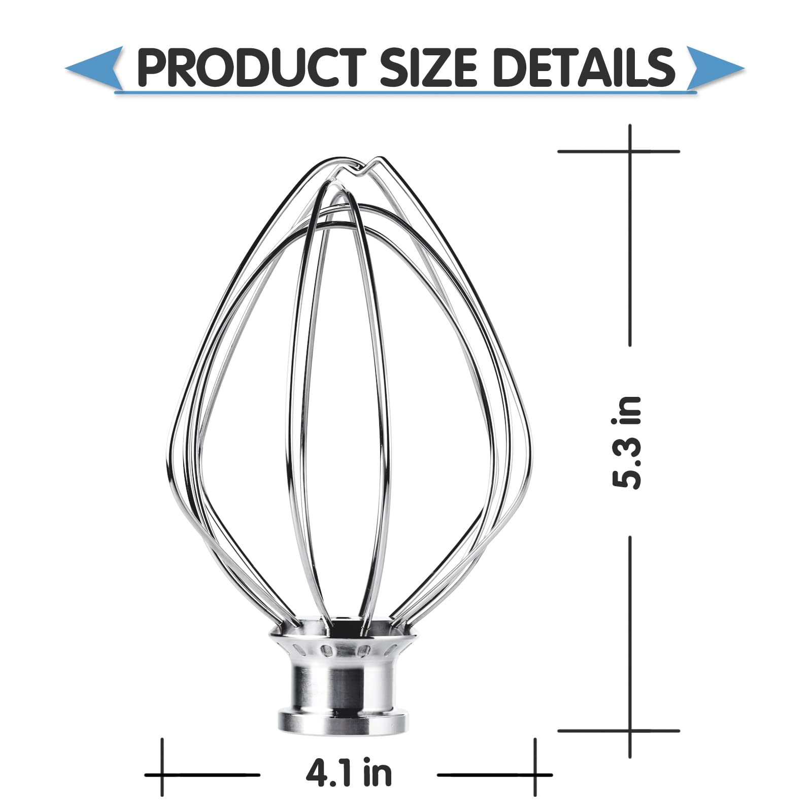 Stainless Steel 6-Wire Whip Attachment for KitchenAid 3.5 Quart Tilt-Head Stand Mixer KSM3311 and KSM3316, Heavy Duty, Dishwasher Safe, 3.5-Qt Whisk Attachment Mixer Accessories