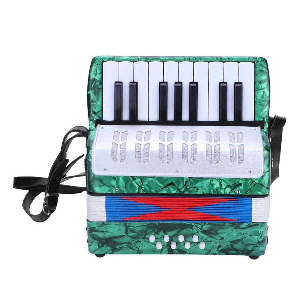 Accordion for Kids, 17 Key, 8 Bass, Green Accordion with Adjustable Strap and Manual