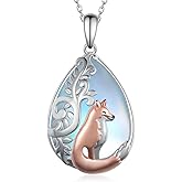 jiulegufa Fox Necklace 925 Sterling Silver Fox Moonstone Necklace Moonstone Jewelry Gifts for Women Fox Lovers