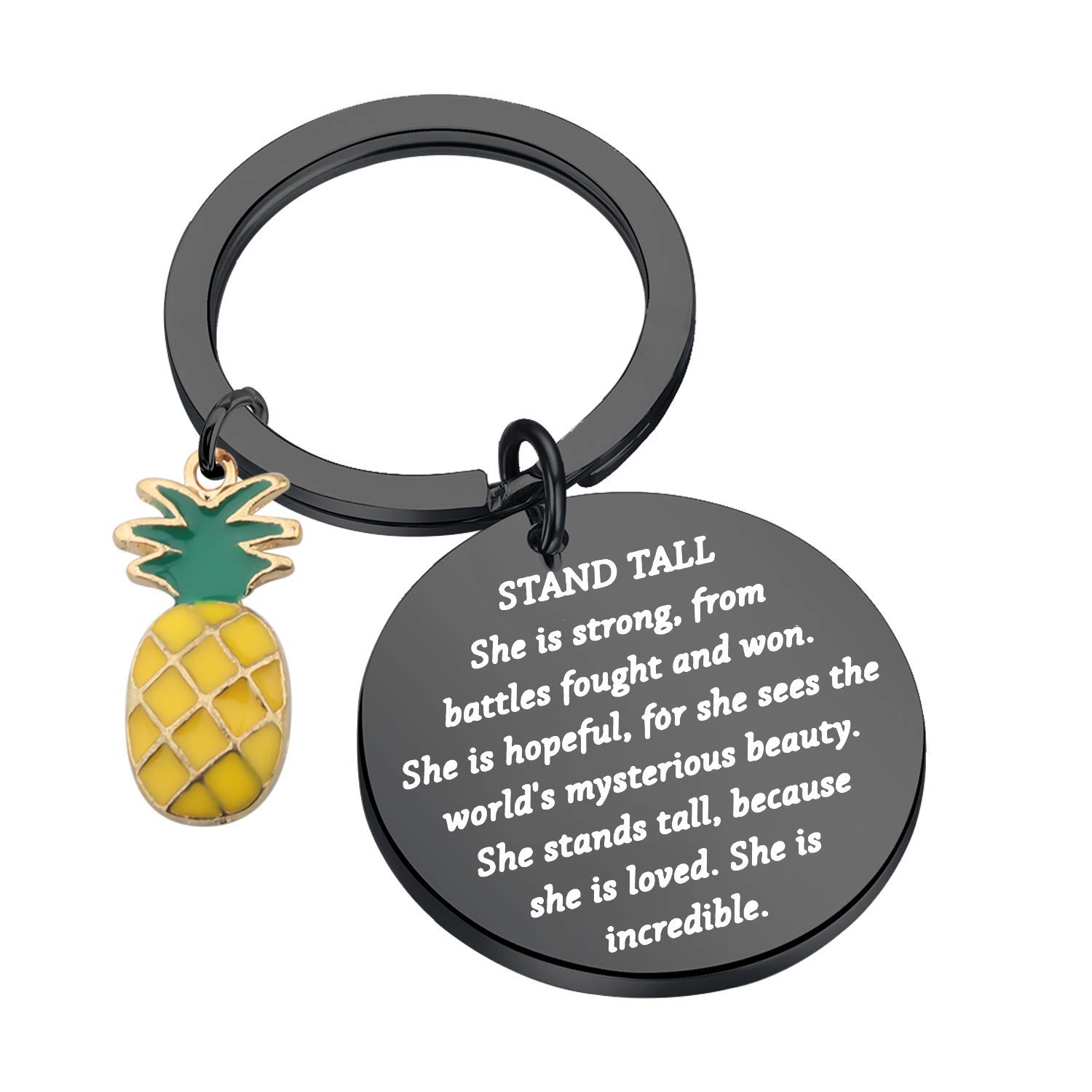 FUNYSO Pineapple Gifts, Inspirational Keychain, Pineapple Lover, Fight Cancer Gifts for Women, konventionell, Stainless Steel