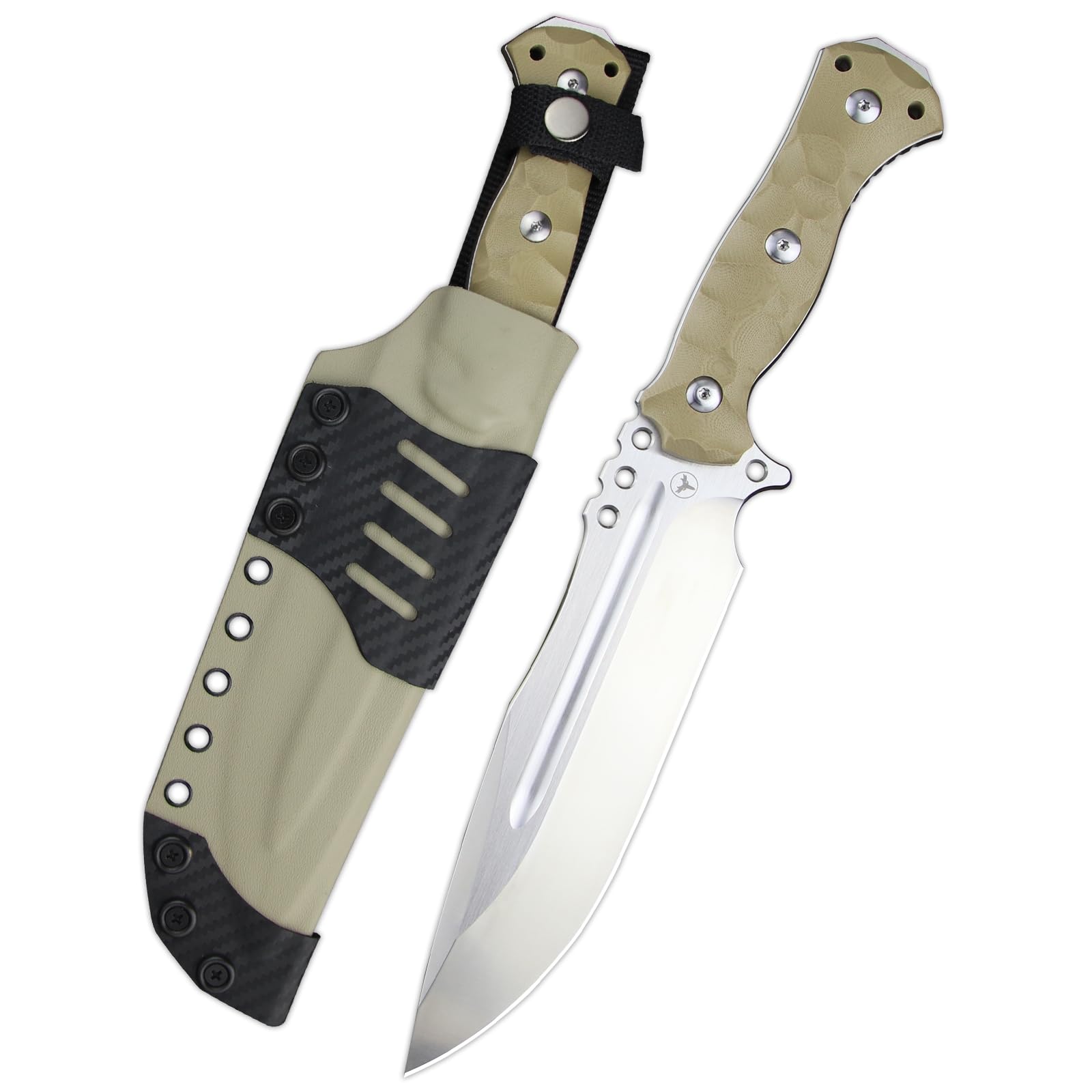 Photo 1 of LENGREN?Chief 12.6 Inches THK Full Tang Drop Tactical Fixed Blade Knife Sleipner Steel G10 Handle Kydex Sheath for Camping,Hiking,Hunting,Fishing (White)