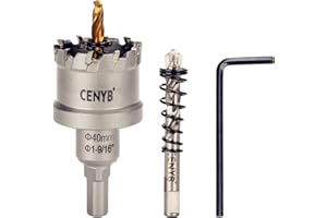 CENYB 1-9/16" (40mm) Tungsten Carbide Tipped Hole Saw with 2Pcs Titanium-Plated Pilot Drill Bits for Hard Metal,Stainless Steel,Iron,Aluminum Alloy,Wood and Plastic