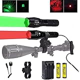 BESTSUN 350 Yard Red and Green LED Coyote Hog Hunting Flashlight Light with Pressure Switch & Scope Mount, Zoomable Green and