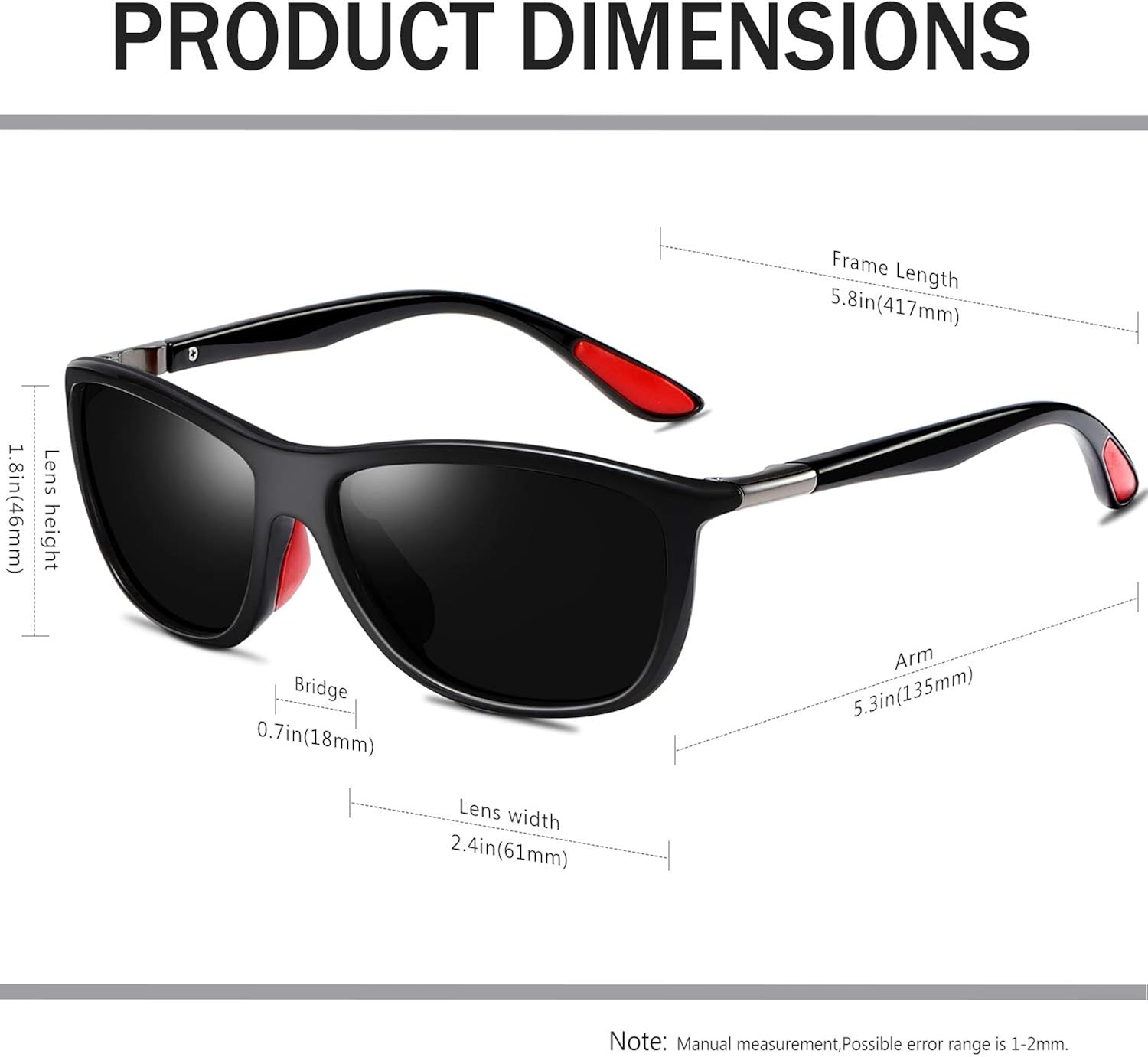 KANASTAL Sports Sunglasses Mens Black Polarised Women Red Temples Rectangular Wrap Around Sun Glasses Running Driving Cycling Golf UV400 Protection - Image 3