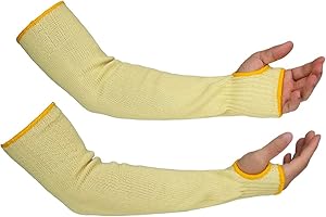 REHAFFE Kevlar Cut and Heat Resistant Sleeves,18 inch Long Kevlar Arm Sleeves with Thumb Holes Breathable, Arm Guide Anti Fire Burn for Men Women Welding,Gardening,Mechanic Work(Yellow,1 Pair)