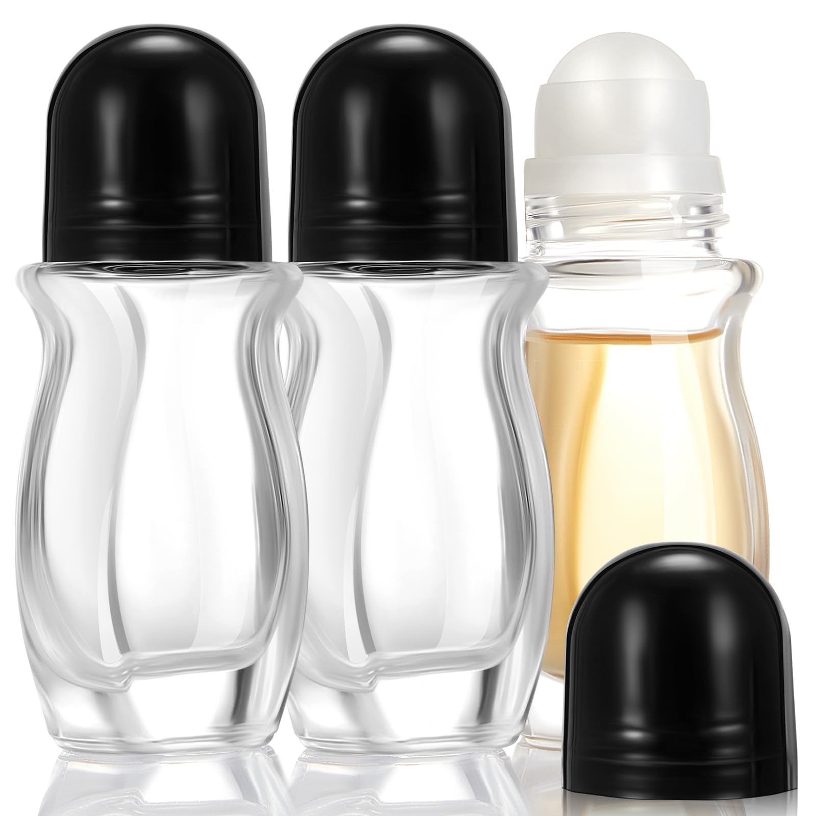Photo 1 of Tioncy 3 Pcs 50ml Empty Glass Roller Bottles Deodorant Roll on Bottles Containers with Plastic Roller Ball Massage Leakproof Refillable Applicator with Cap for Cosmetics Essential Oils