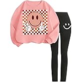 Lianpyxa Tween Girl Clothes Cartoon Sweatshirt Elastic Waist Sweatpants 2PCs Girls' Fall Clothing Sets