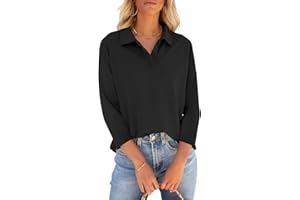 PGANDS Women's 3/4 Sleeve T Shirts Summer V Neck Button Down Polo Shirts Collared Casual Loose Fit Tops