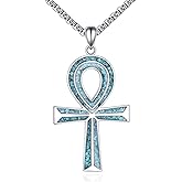ANGSAU Ankh Cross Necklace Sterling Silver Egyptian Pendant Turquoise Jewelry Birthday Gift for Women Men