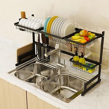 Amazon Co Jp シンク上の食器乾燥ラック ステンレス鋼食器水切り棚カトラリーホルダー付き食器棚オーガナイザーキッチンカウンターブラック79センチ スポーツ アウトドア