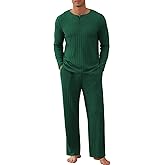 NITAGUT Men's Pajama Set Henley Collar Loungewear Long Sleeved Buttoned Sleepwear 2 Piece Pjs with Pockets