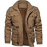 TACVASEN Men's Winter Jacket Cotton Military Jackets Fleece Lined Thick Work Warm Cargo Coats with Hooded