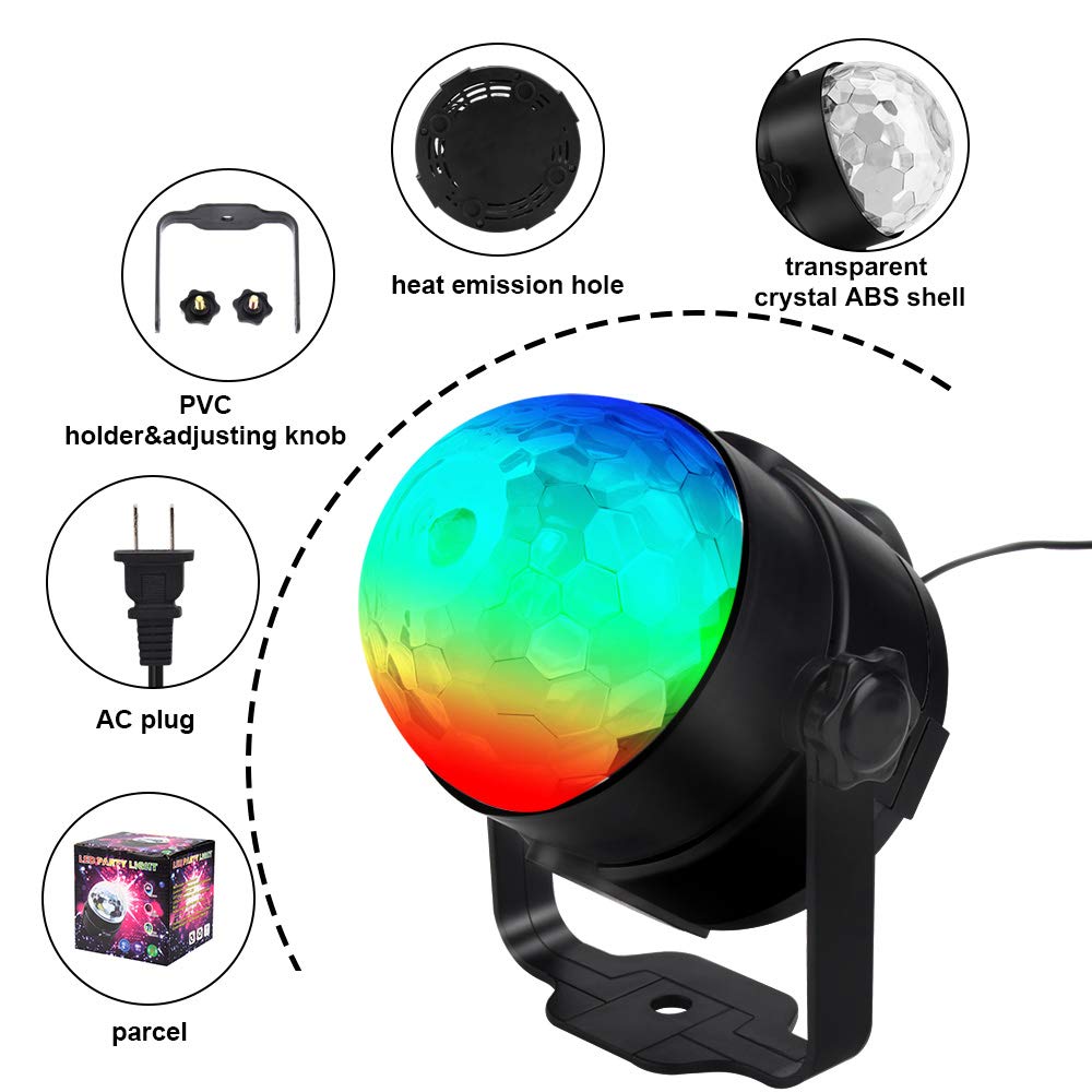 Party Lights Sound Activated Disco Ball with Remote Control 9 Colors Disco Lights DJ Lights Wireless Phone Connection LED Stage Light for Kids Bedroom Wedding Party Birthday Christmas