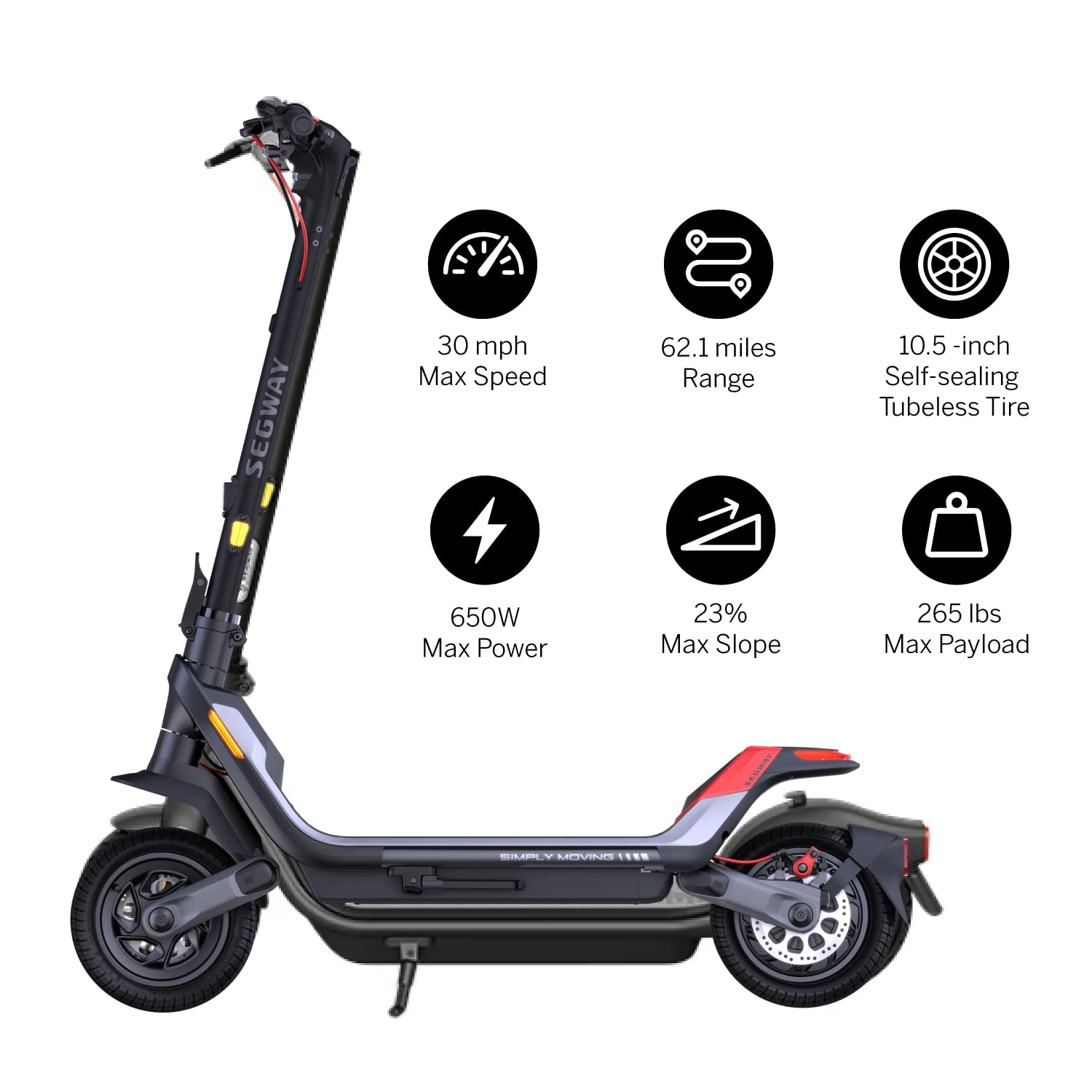 Segway Ninebot P65 Electric Scooter - 500W Motor, 40.4 Miles Long Range & 25 Mph, w/t 10.5