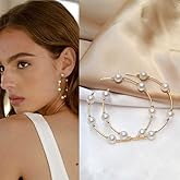 Aimimier Bridal Pearl Hoop Earrings Vintage Large Round Loop Earrings Wedding Prom Party Festival Jewelry for Women and Girls