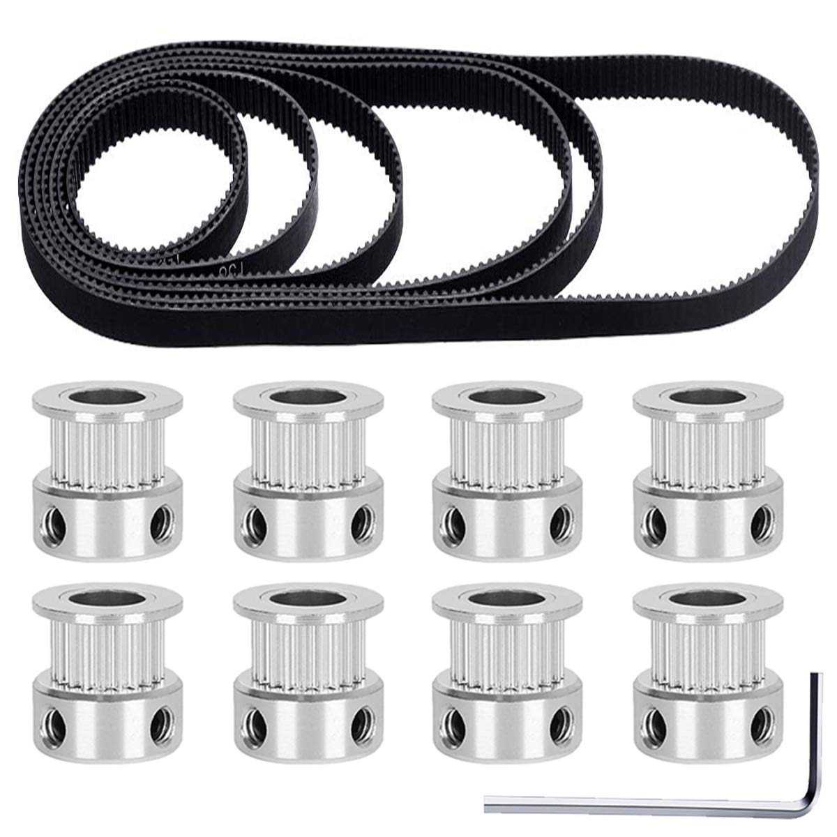 Youmile 2GT Timing Belt 110mm 112mm 122mm 158mm 200mm 280mm 300mm 400mm Width 6mm Closed Loop Rubber Belt for 3D Printer with 8PCS 5mm 20 Teeth Timing Pulley Wheel