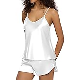 Guriyzee Pajama Sets for Women 2 Piece Silk Lingerie Sleepwear Satin Cami Pj Shorts Set Soft Nightwear