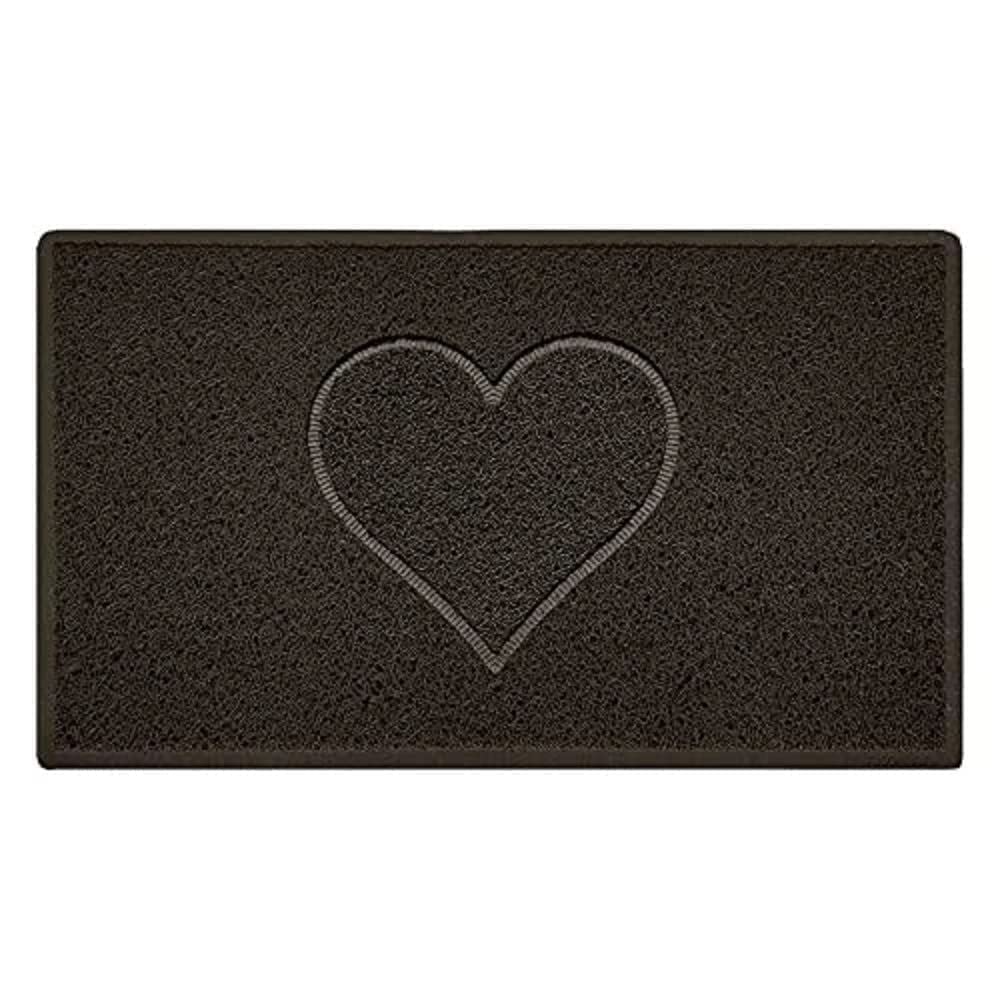 Nicoman Heart Shape Embossed Entrance Door Mat Non Slip Dirt Trapper PVC Spaghetti Mat with Rubber Base, Jet Washable Quick Drying Doormat Drainage Outdoor Use Only - (Medium, Brown, 75 x 44cm)