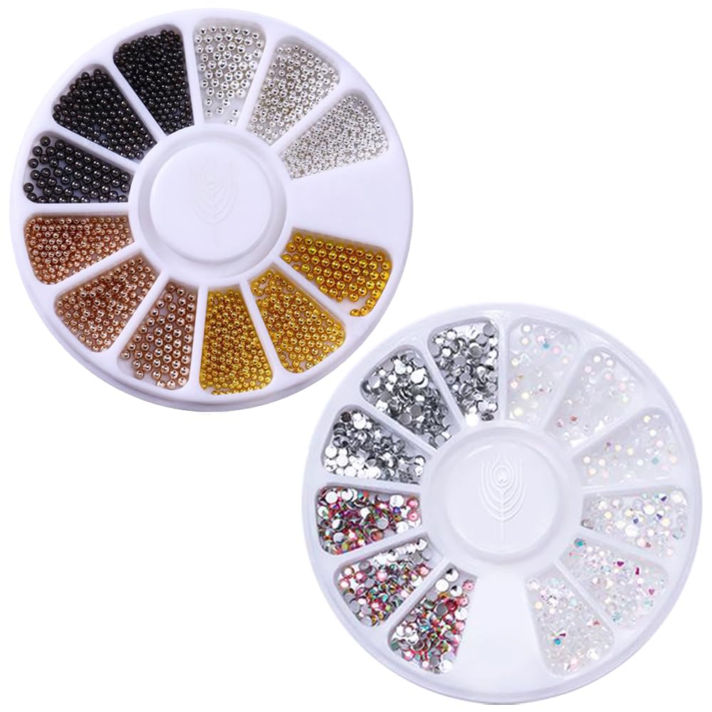 2 Boxes 3D Nail Art Decorations Nails Art Mini Steel Ball Disc Resin Drill Nail Beads Nails Beauty Decorations Accessory Tool for Nail Decoration (Multicolour)