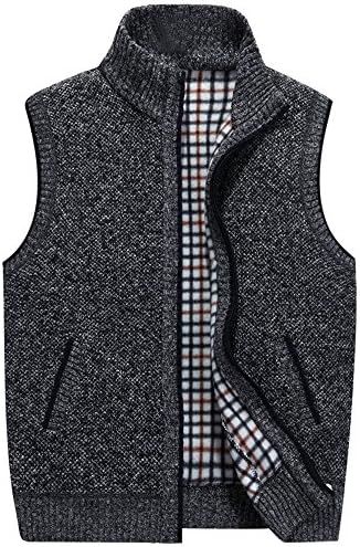MOCOCAT Mens Slim Fit Zip Up Knit Sweater Vest (Medium/L, Dark gray)