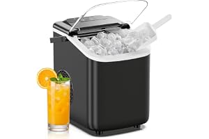 DUMOS Ice Maker Countertop, Ice Machine with Portable Handle, Basket and Scoop, 26lbs Daily, 9 Bullet Cubes in 6-8 Mins, Auto-Cleaning for Home, Kitchen, Office, Outdoors, RV Camping