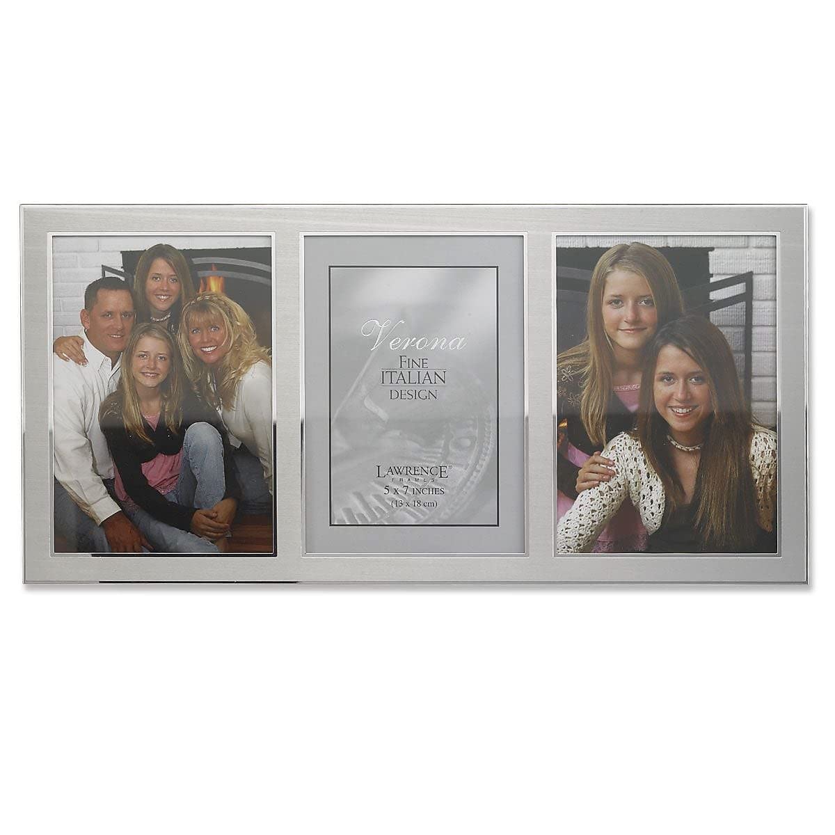 Lawrence Frames 2-Tone Triple Opening Panel Picture Frame, 5 by 7-Inch, Brushed Silver Metal and Shiny Metal