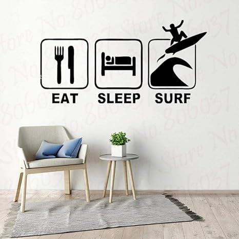 Amazon Ronronner 食べる睡眠サーフ壁デカールサーフィンスポーツデカールサーフボードステッカーの装飾子供の寝室の保育室の壁紙アート110 62センチ ウォールステッカー オンライン通販